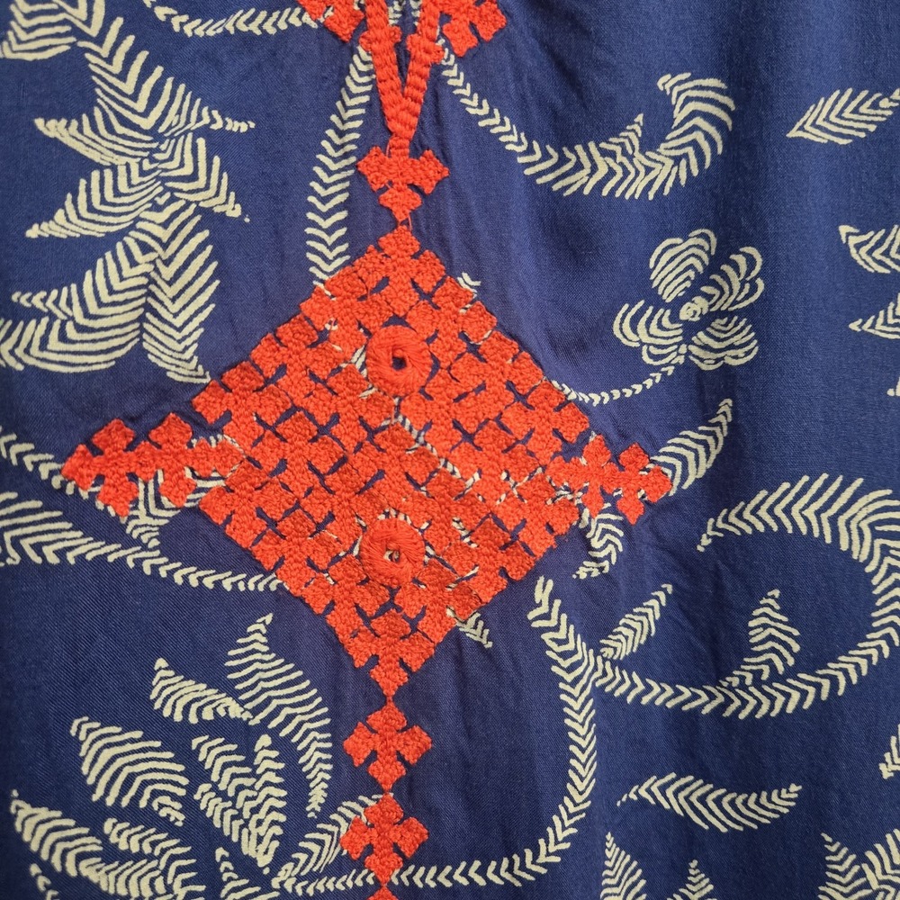 Irving & Fine x Lucky Brand Popover Print Top Embroidered Boho Red Blue Small - Picture 5 of 13